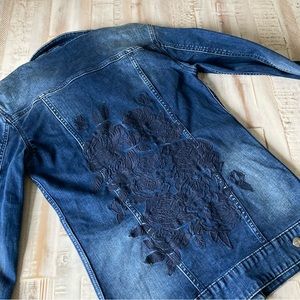 LULAROE Floral Embroidered Jaxon Denim Jacket, Size XS